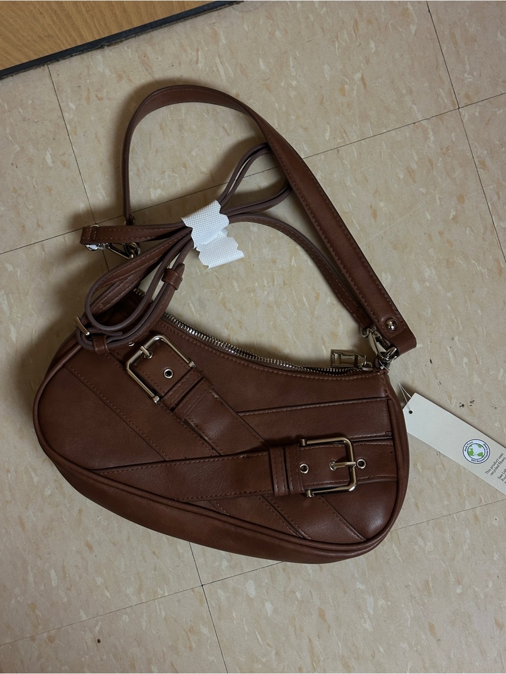 Brown Leather Shoulder Bag with Buckle Detail